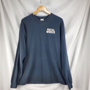 Gildan Men's Blue Pullover T-Shirt Postal Worker Graphic Long Sleeve Sz XL (C-4)